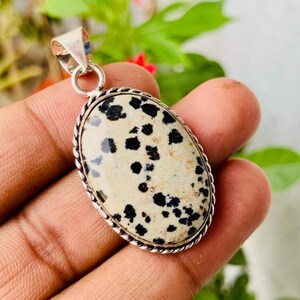 Dalmatian Jasper Pendant Necklace – Natural Stone Jewelry – Crystal Healing Necklace – Boho Gemstone Gift – Protective Energy Pendant