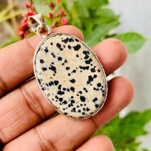 Dalmatian Jasper Pendant Necklace – Natural Stone Jewelry – Healing Crystal Gift – Boho Gemstone Pendant – Speckled Jasper Necklace for Her