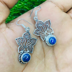 Blue Sodalite Earrings In 925 Sterling Silver Plated Earrings Handmade Jewelry Wedding Earrings Sodalite Jewelry Gifts For Mother.