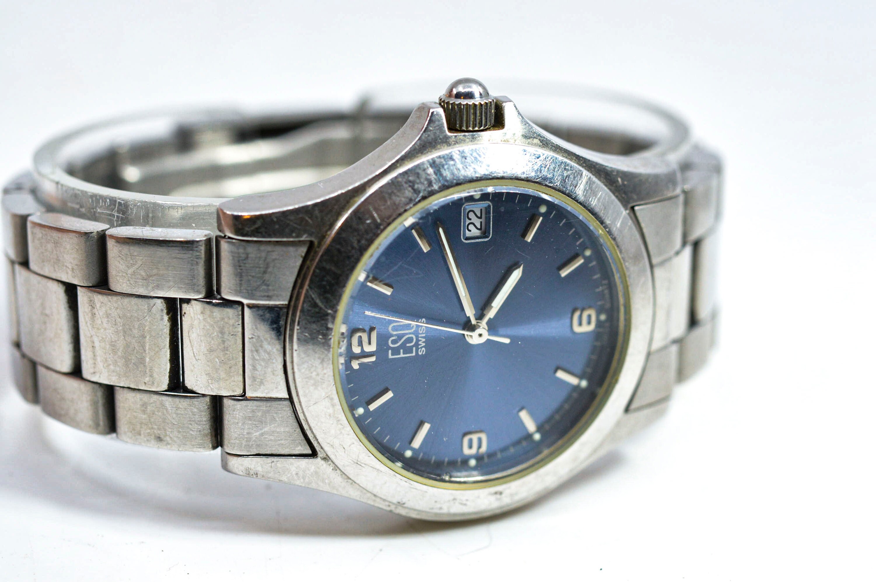 ESQ Swiss Steel Tone With Blue Dial mens Quartz Wrist Watch Etsy