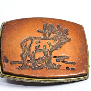 Bronze tone with leather ornament belt buckle