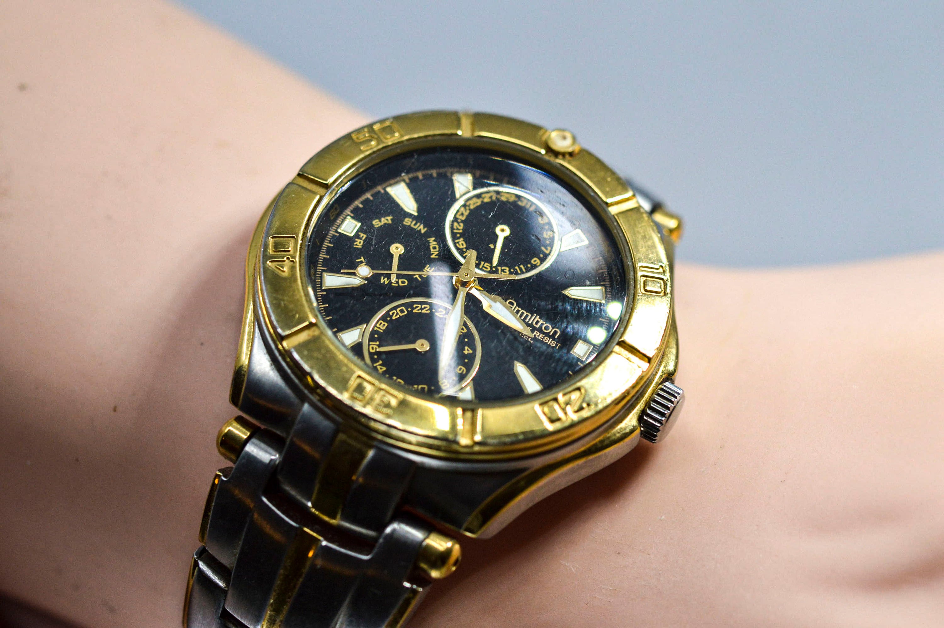 Armitron Two Tone. Gold and Steel Tone mens multi Function. Quartz Wrist Watch Etsy UK