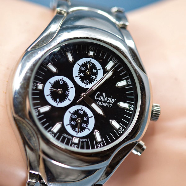 Callezio, steel tone with black dial, quartz wrist watch