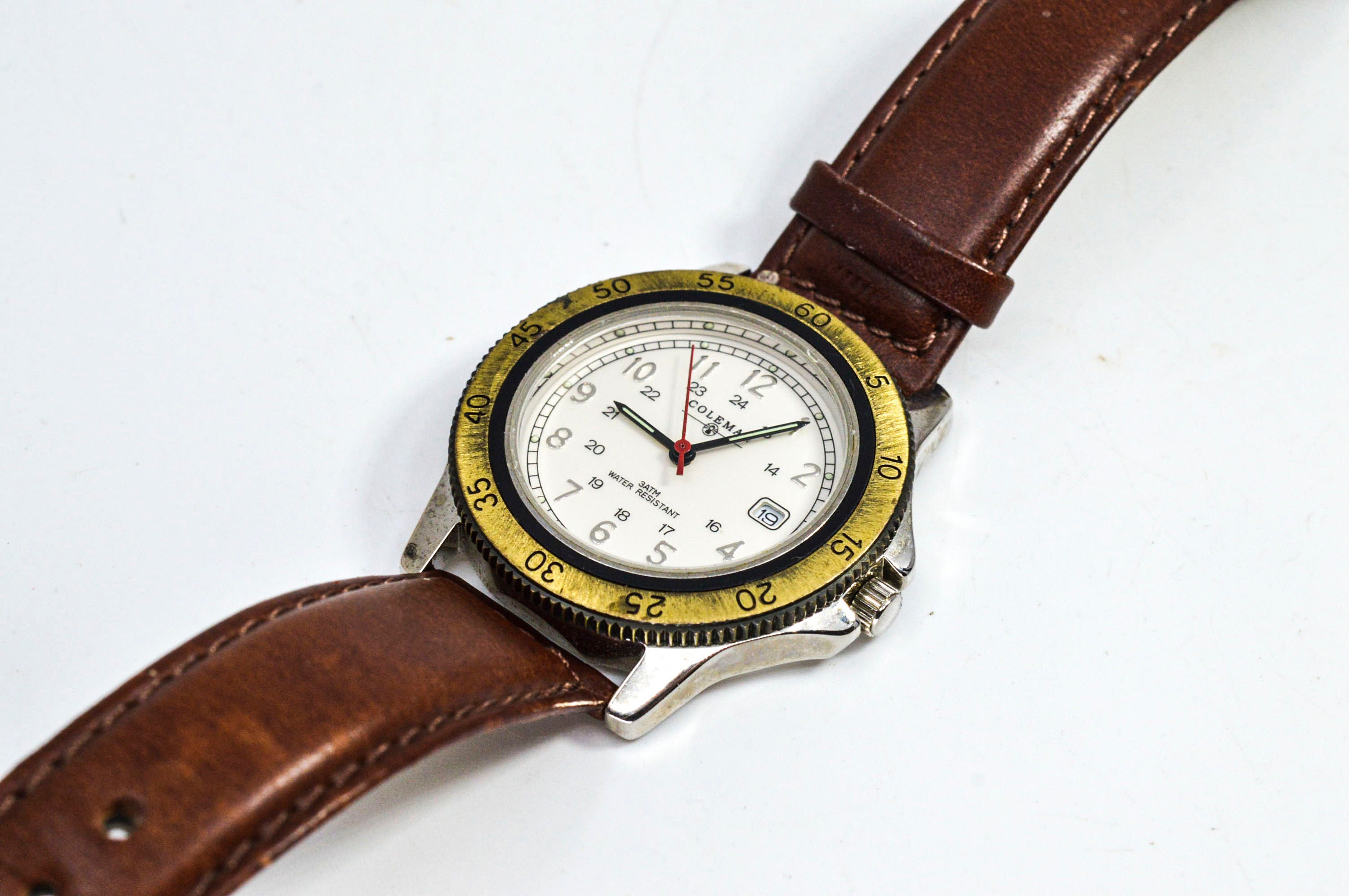 Coleman steel tone with white dial mans quartz wrist watch Etsy