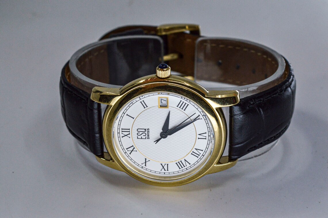 ESQ Swiss gold tone with white dial mans classic wrist watch Etsy