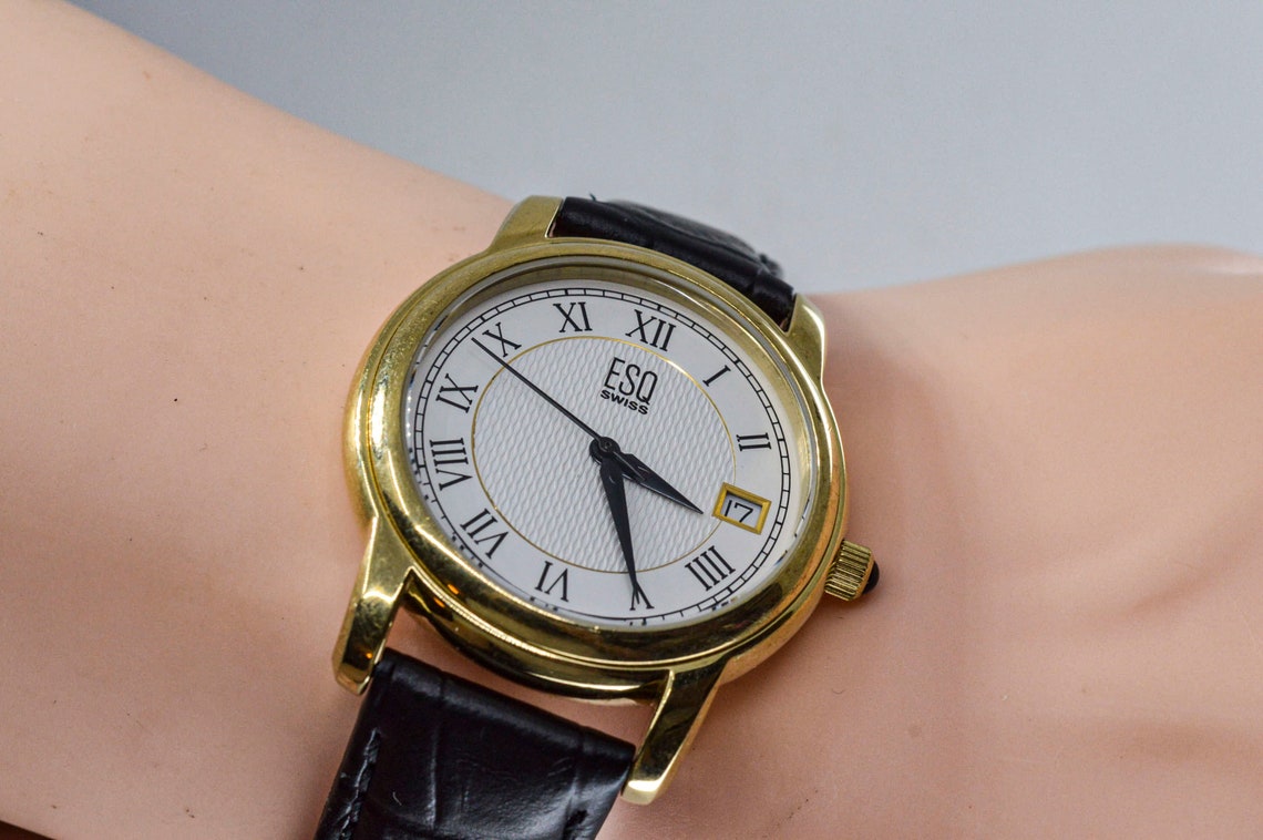 ESQ Swiss gold tone with white dial mans classic wrist watch Etsy