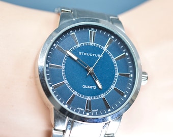 Structure. Steel Tone With Blue Dial Quartz Wrist Watch Etsy
