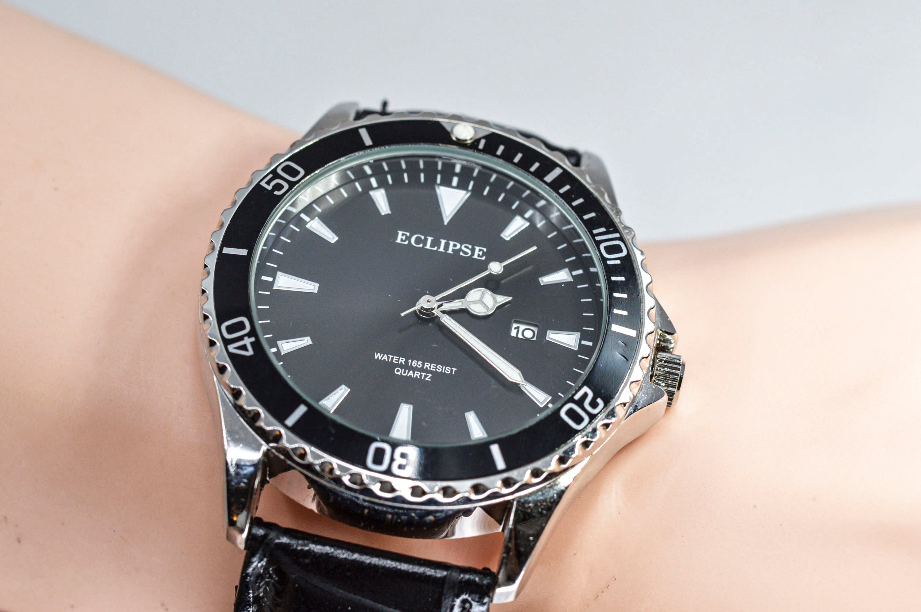 Eclipse Steel Tone With Blak Dial Mans Wrist Watch Etsy