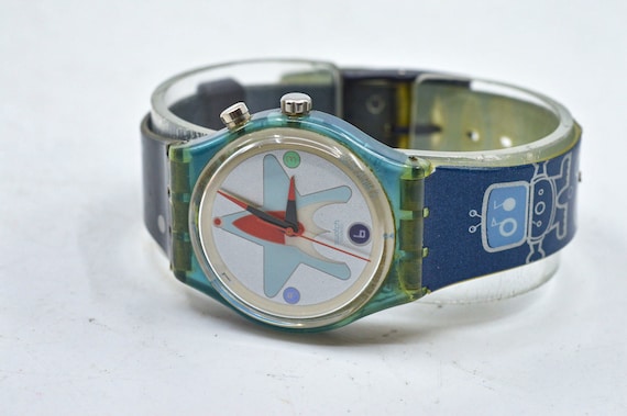 Swatch Blue Tone Quartz Swiss plastic Wrist Watch Light