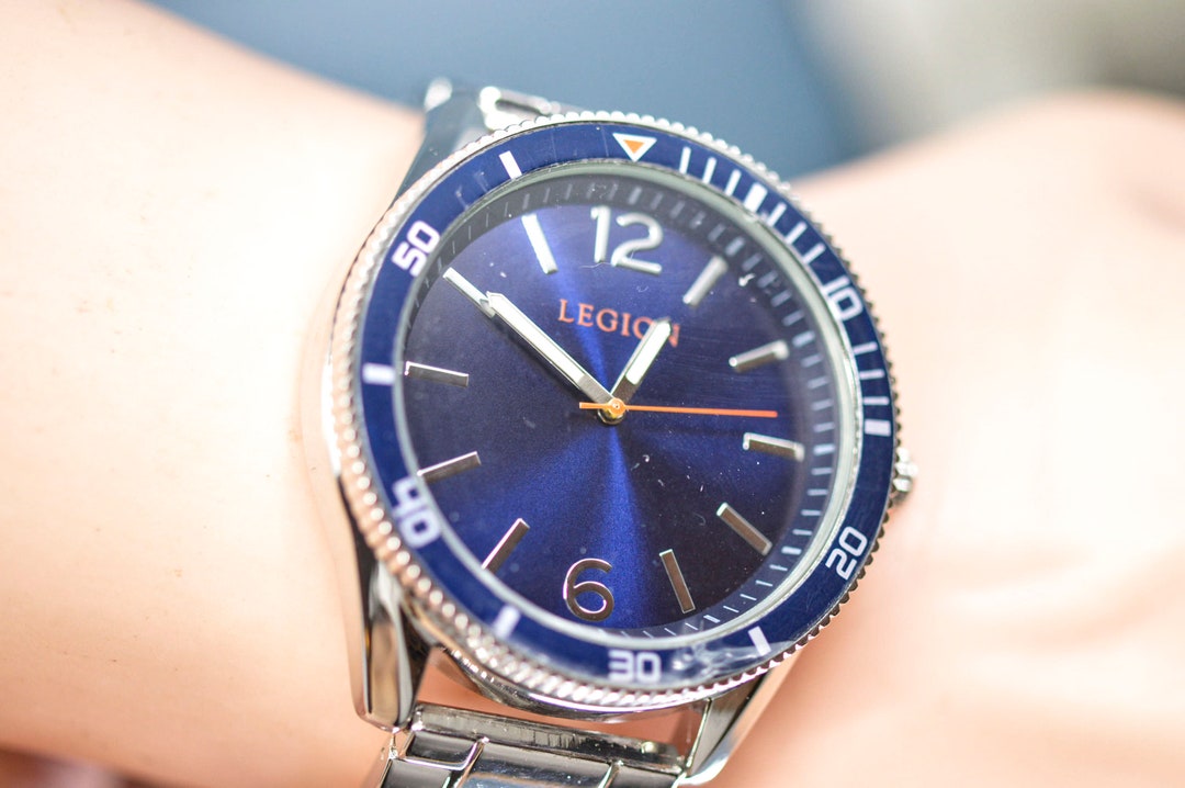 Legion , Steel Tone With Blue Dial Quartz Wrist Watch Etsy
