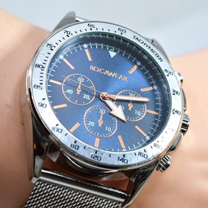 Rocawear Steel Tone With Blue Dial Large Quartz Wrist Watch Etsy Canada