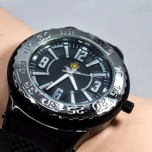 Louis Richards, black and steel tone , mens,large dial, quartz wrist watch
