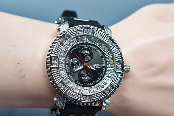 Steel Tone With Crystals Extra Large Quartz Wrist Watch Etsy