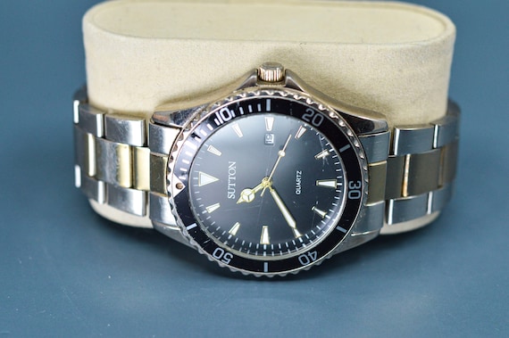 Sutton tono acero con esfera negra estilo de buceo reloj de pulsera de cuarzo Etsy Espana