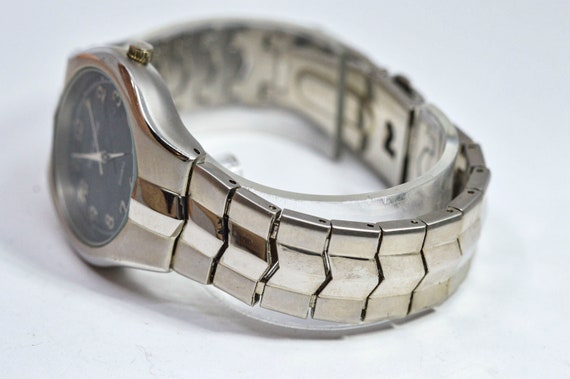 Steel Tone With Black Dial Quartz Wrist Watch Etsy UK