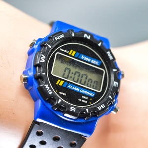 Black and blue tone, vintage, digital wrist watch