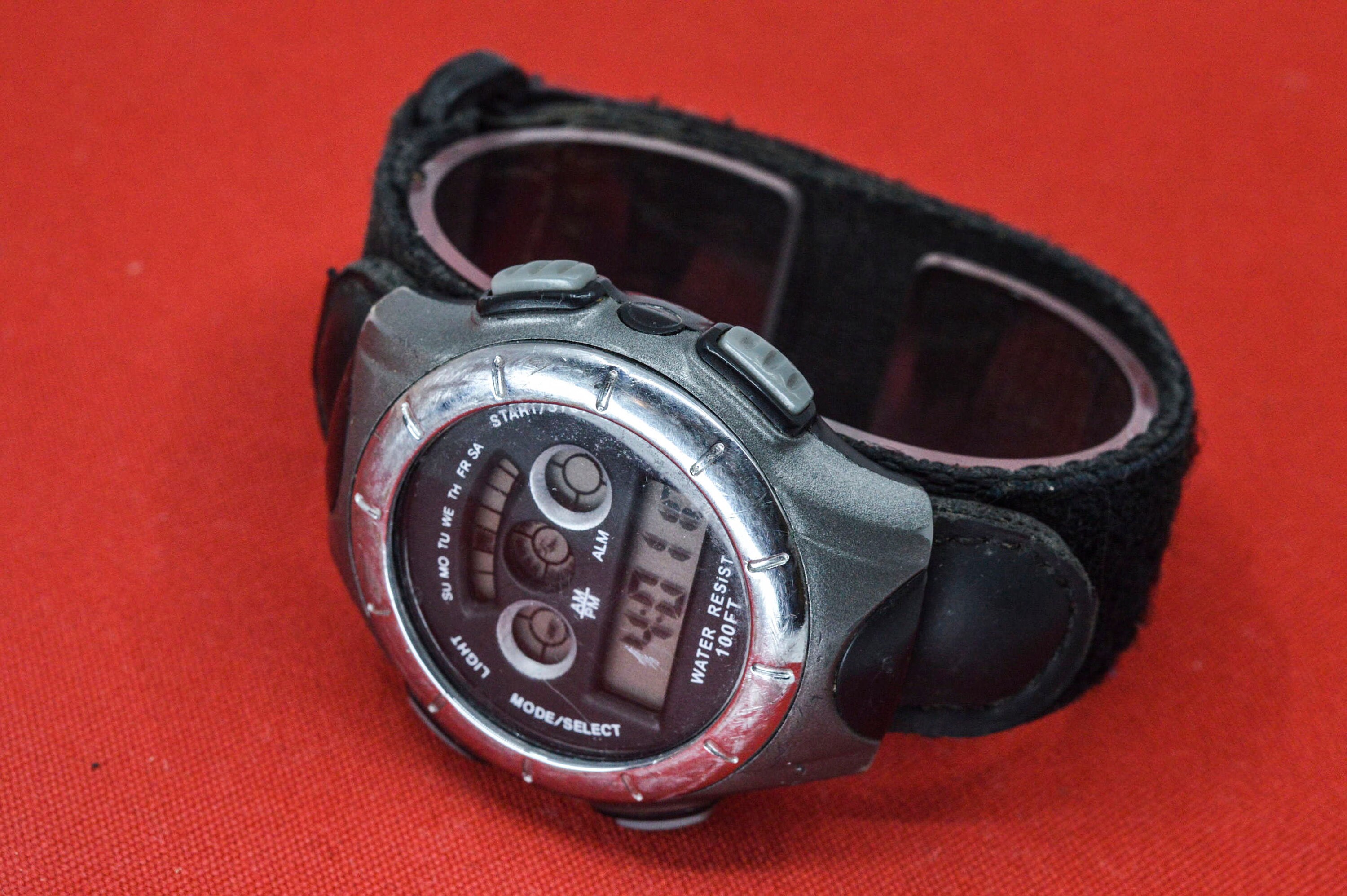 Grey tone mens sports digital watch on velcro bracelet Etsy