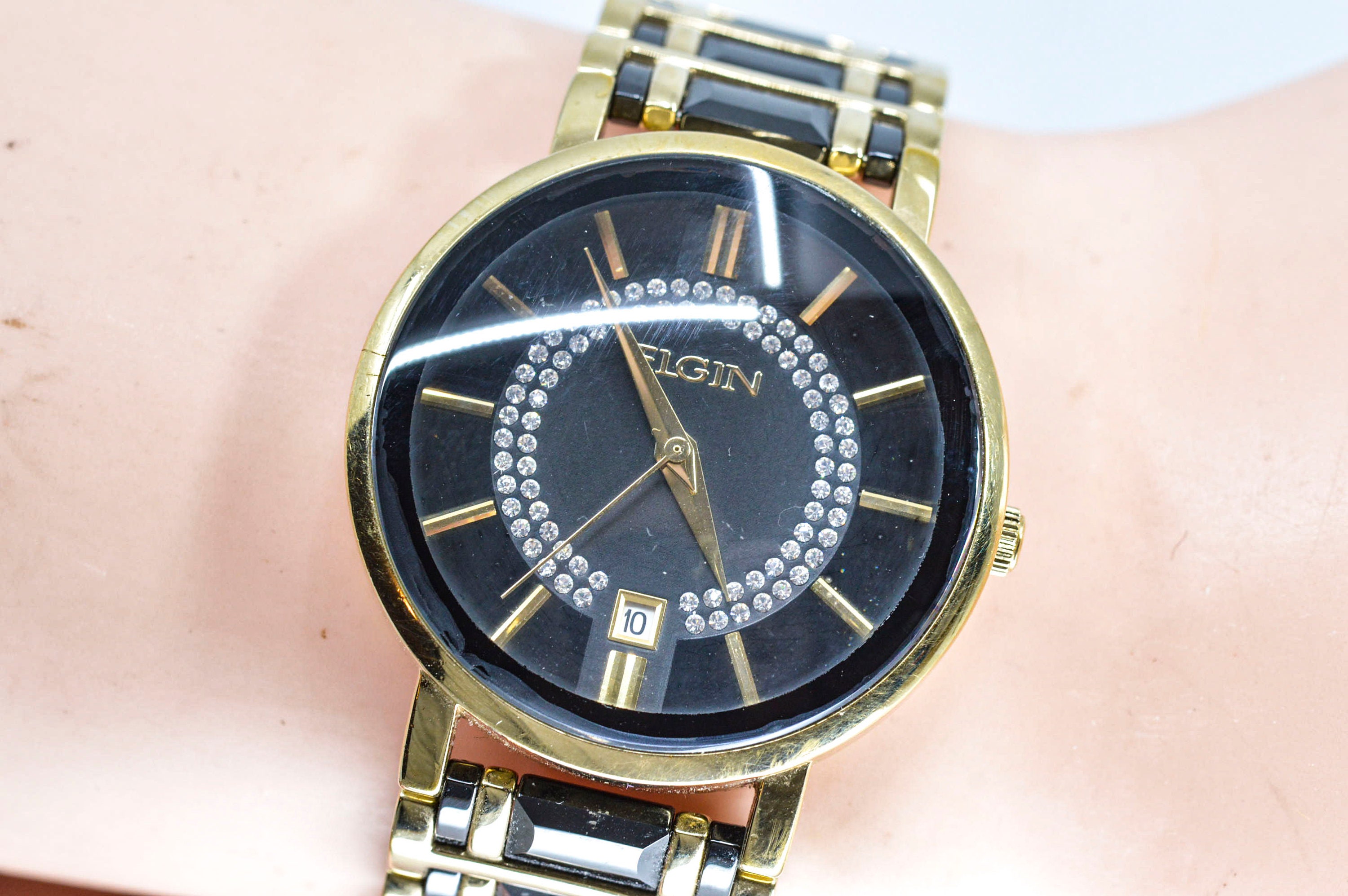 Elgin Gold and Black Tone With Crystals on the Dial Mens - Etsy