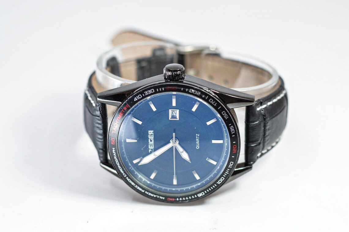 Zeiger Black Tone Mans Large Wrist Watch Etsy