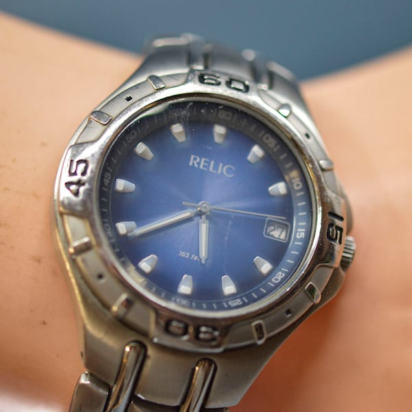 Relic, steel tone with blue dial, quartz wrist watch