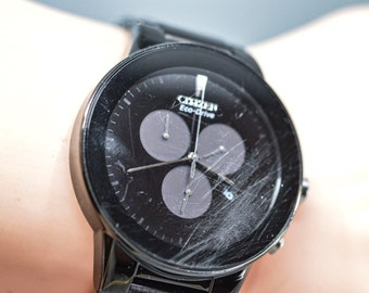 Citizen Eco-drive, black tone, quartz, chronograph, watch