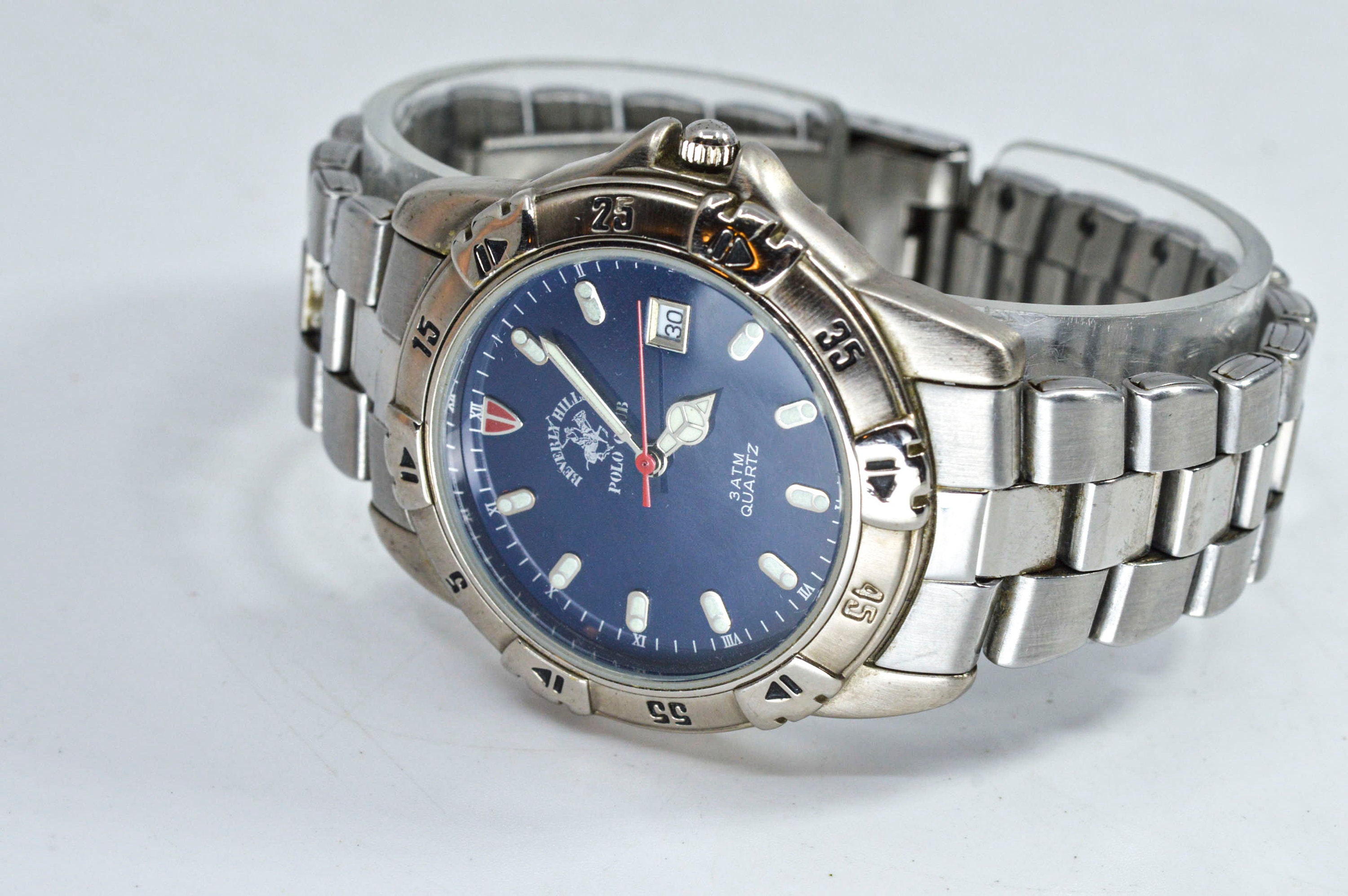 Beverly Hills Polo Club steel tone with blue dial mens sports wrist watch