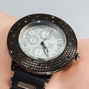Ice Nation black tone with crystals ,large mens, quartz wrist watch