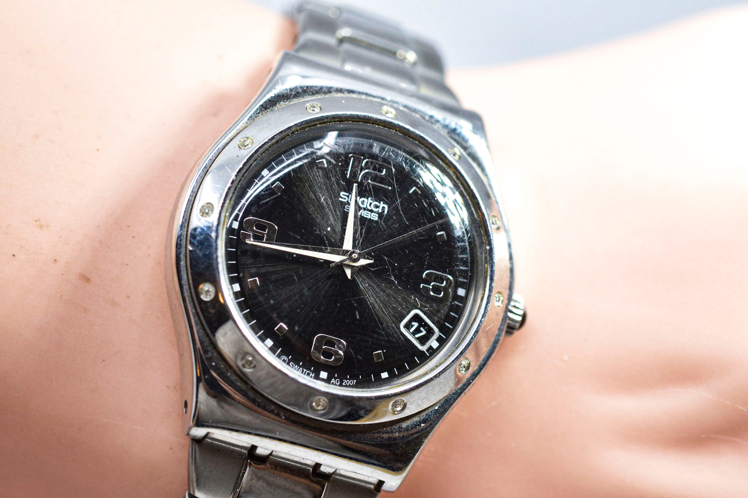 Swatch Irony , steel tone with black dial , quartz wrist watch ...