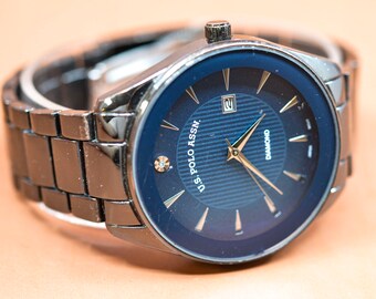 US Polo Assn, Black Tone With Blue Dial, Quartz Wrist Watch