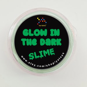 Miniature green glow in the dark slime-sticky, fun in the dark, bioluminescent fun, kids goo party, slimy