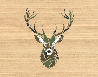 Old School Duck Camo Deer Head Glossy Sticker