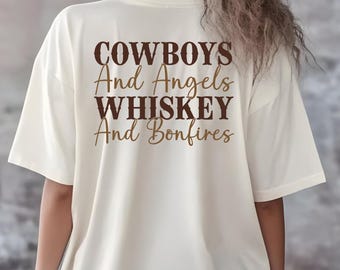 Hello Darlin' Cowboys and Angels Whiskey and Bonfires Comfort Colors T-Shirt