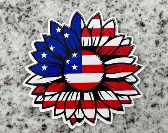 American Flag Sunflower Glossy Sticker