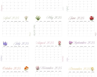2025 Birth Flower Calendar