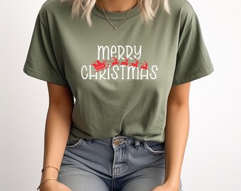 Merry Christmas with Santa Sleigh Comfort Colors T-shirt