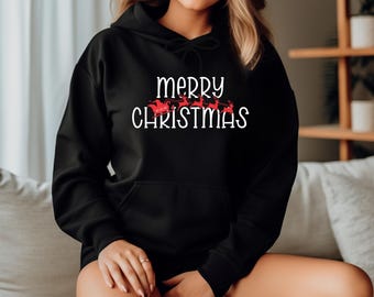 Merry Christmas with Santa Sleigh Gildan Hoodie