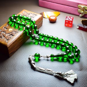 Original Green Amber Bakelite Prayer Beads: Islamic Rosary Tesbih