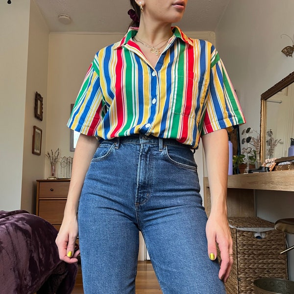 Primary Color Striped Button Up