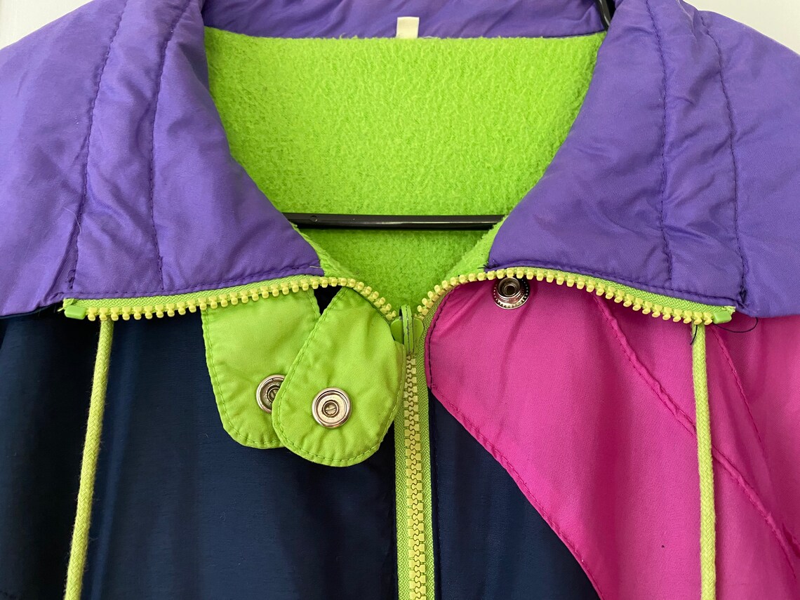 Neon Purple Green Pink Fleece Lined Windbreaker Jacket | Etsy