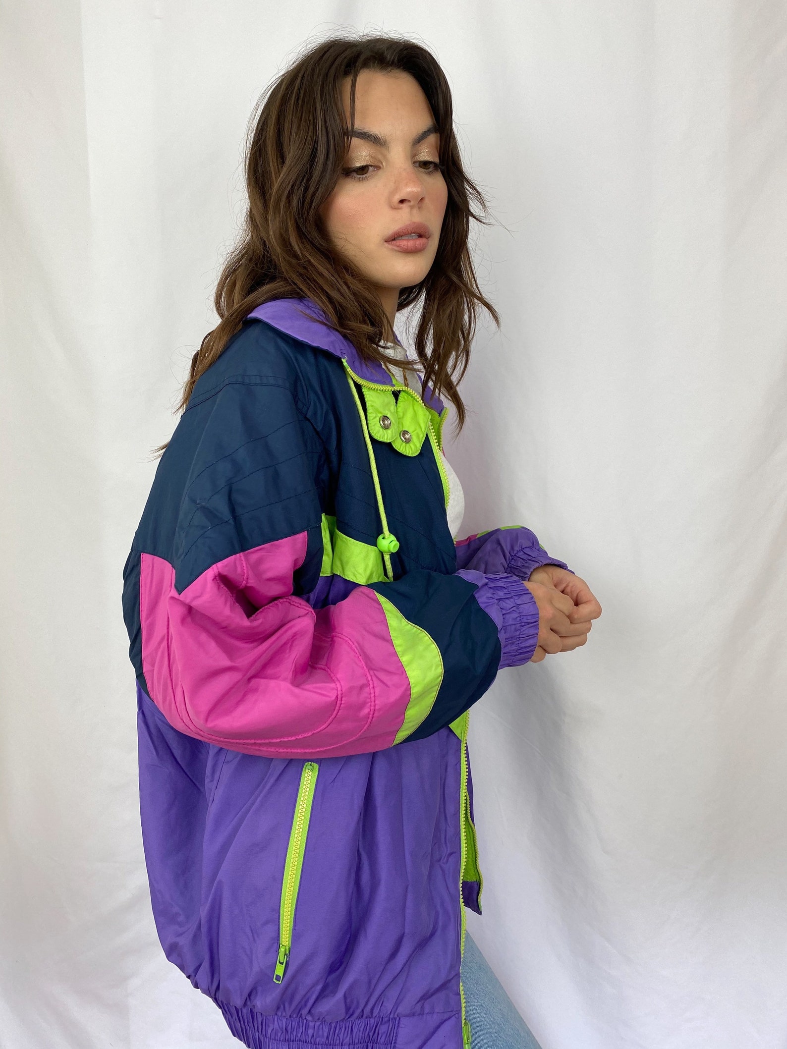 Neon Purple Green Pink Fleece Lined Windbreaker Jacket | Etsy