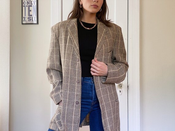 Redwood Plaid Wool Oversized Boyfriend Blazer