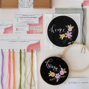 Floral &#39;Home&#39; Embroidery Kit: 5&quot; Beginner Needlepoint Craft