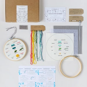 Beginners Embroidery Kit, Learn 14 Hand Embroidery Stitches, 6” Embroidery Hoop Craft Kit, Modern Needlepoint Kit