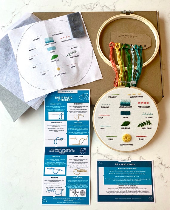 Beginners Embroidery Hoop Kit, Learn 14 Hand Embroidery Stitches