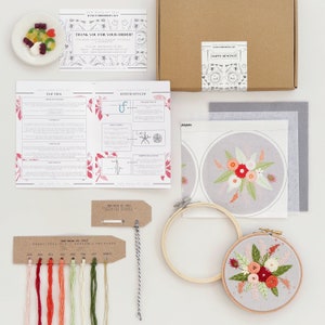 Embroidery Kit, Flower Embroidery, 5” Embroidery Hoop Craft Kit, Beginner Friendly, Modern Needlepoint Kit