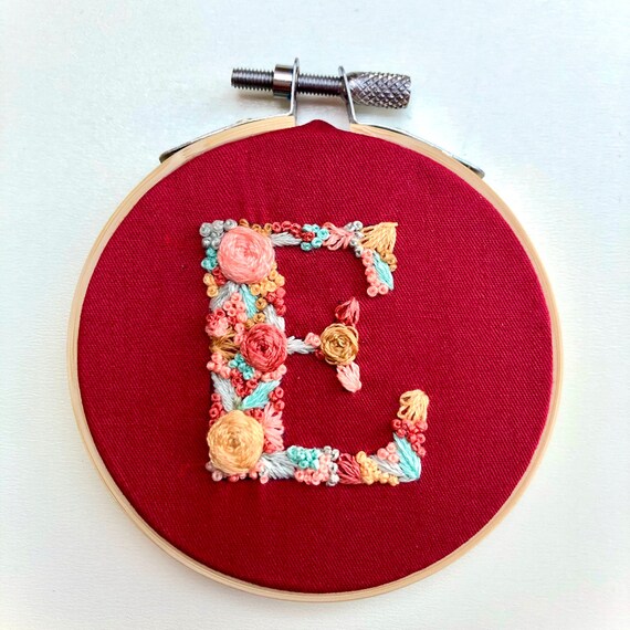 Handmade, Monogram, 5" Embroidery Hoop Art, Wall Hanging, Personalised Letter, Custom Gift, Multicoloured