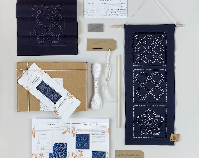 Olympus Thread Sashiko Hana Fukin Nordic Designs Kit De Broderie Motif Floral Tissu Imprimé