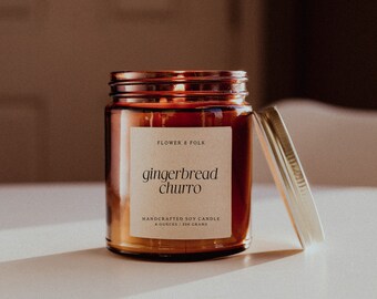 Gingerbread Churro Candle | Amber Jar Candle | Soy Wax Candle | Handmade Candle | Holiday Candle | Soy Candles | Christmas Candle