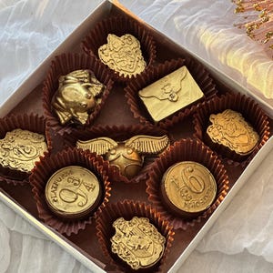 Magical Christmas Chocolate Gift Box – Handmade Belgian Chocolates – Wizard Inspired Holiday Gift – Golden Chocolate Set