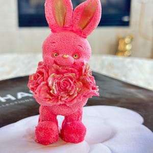 Chocolate Bunny with Rose CUSTOM COLOR – Easter Bunny, Handmade Gift, Unique Candy Treat